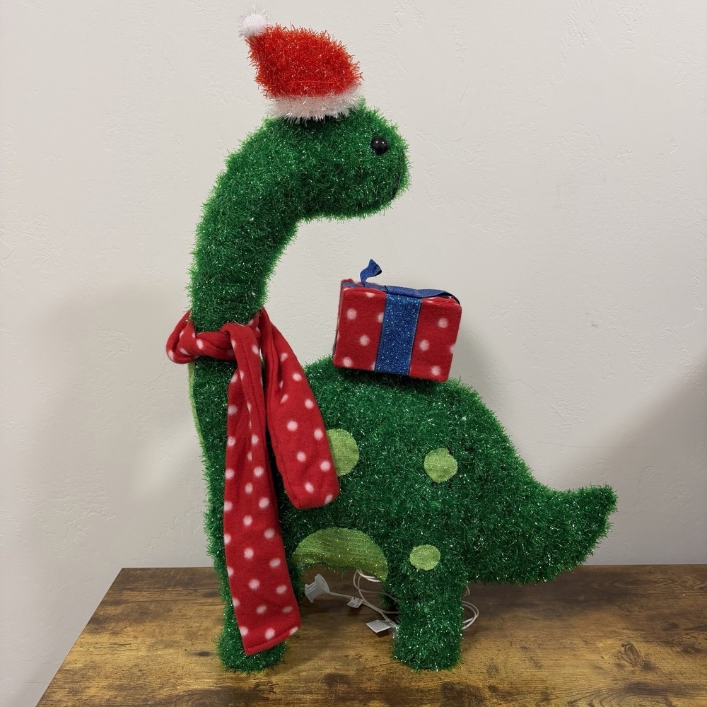 Wondershop Lit Tinsel Dinosaur Brontosaurus Christmas Holiday Yard Decor 27.5"
